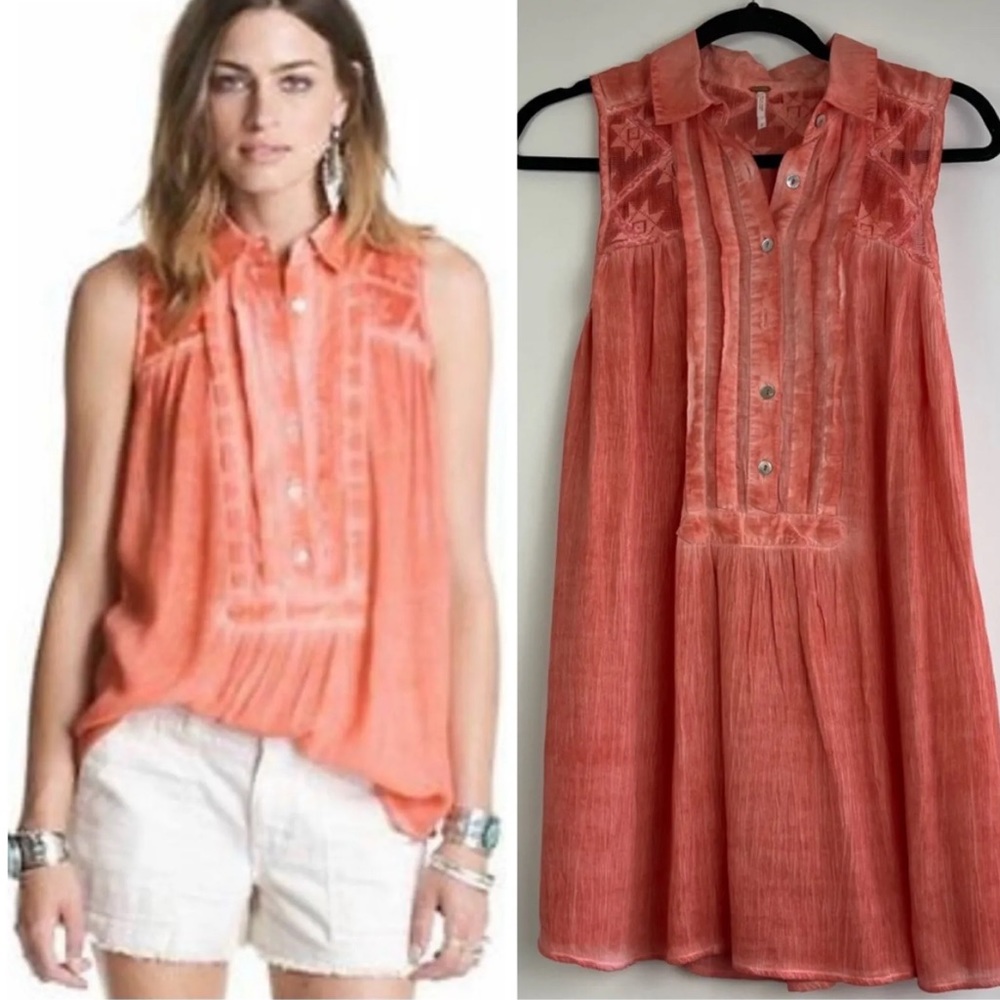 NWOT Free People Gauze Acid Wash Tunic Blouse